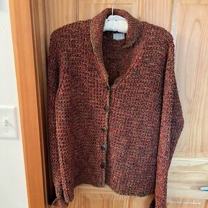 Sigrid Olsen Red and Brown Knit Cardigan